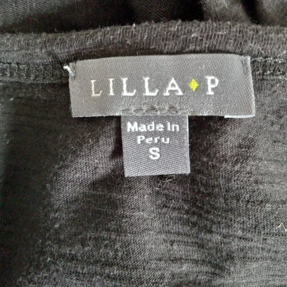 Lilla P Black Pima Cotton Long Sleeve Tee V Neck Ruffle Size S Made in Peru - Picture 11 of 12